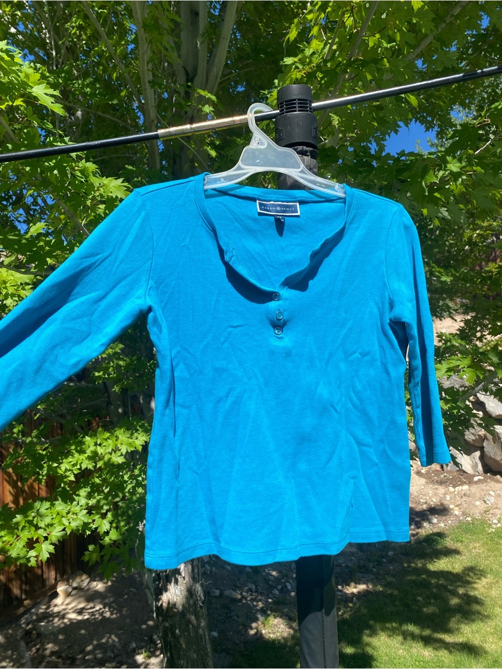 Karen Scott Teal Three-Quarter Sleeve Henley Top